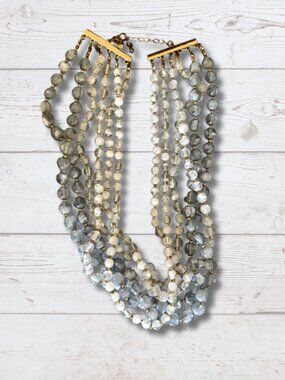 Multi-Strand Beaded Statement Necklace – Neutral Tones